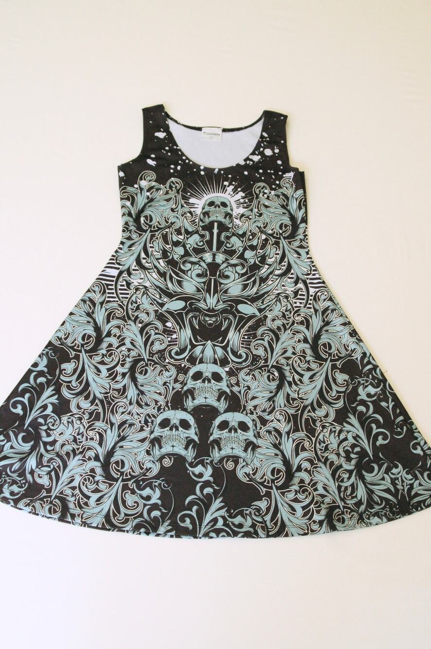 A Line Skull Skater Dress S | Spring Summer AOP dresses | Tumblr era Indie